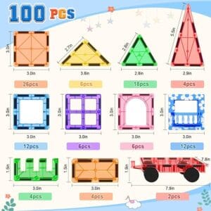 Home 100pcs magnetic tiles stem building toys set with 2 cars
